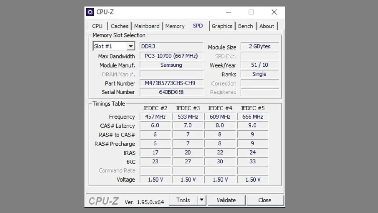 CPU-Z MemorySPD情報(Slot#1 2GB)