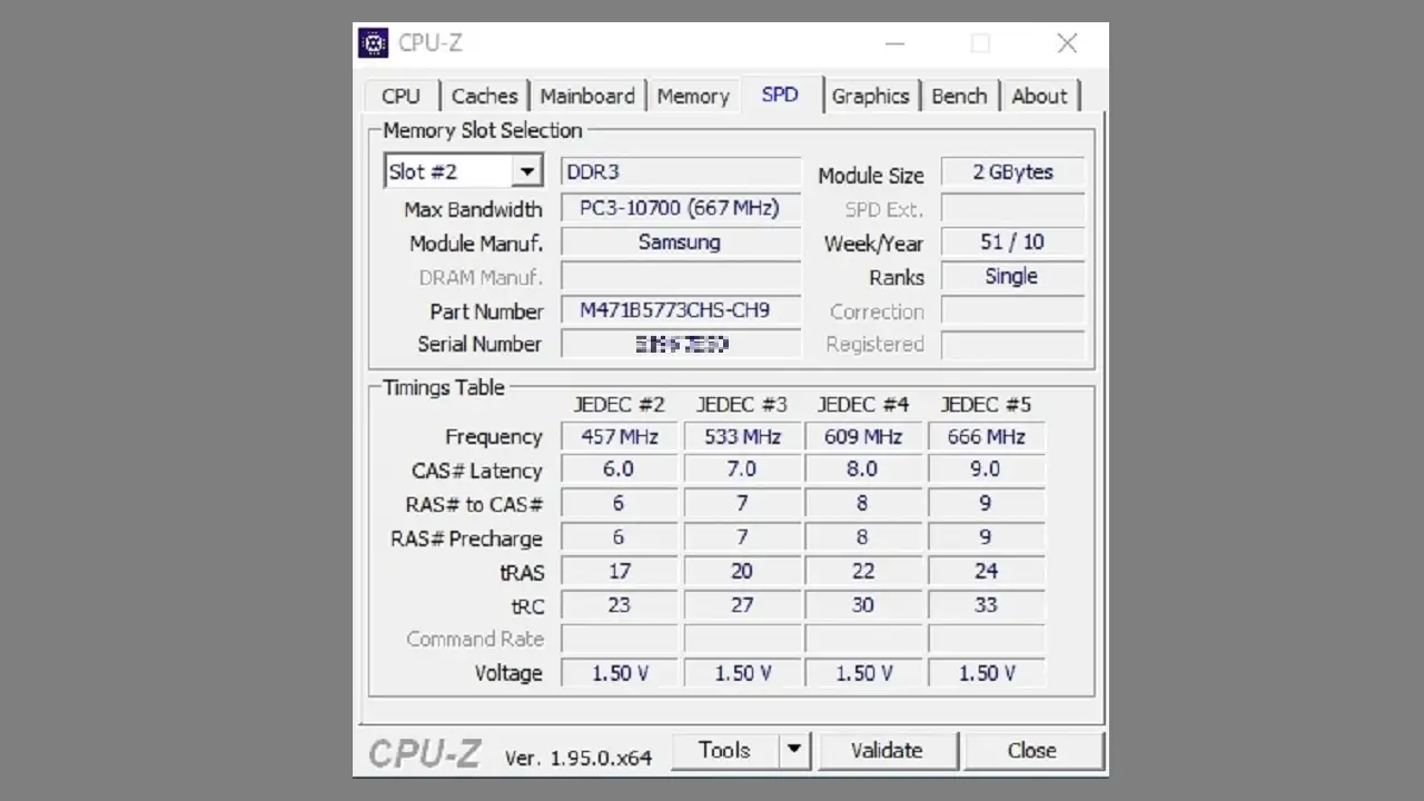 CPU-Z MemorySPD情報(Slot#2 2GB)